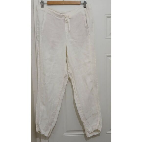 J jill womens medium 100% linen wide leg white pants resort beach elastic waist - Picture 2 of 6